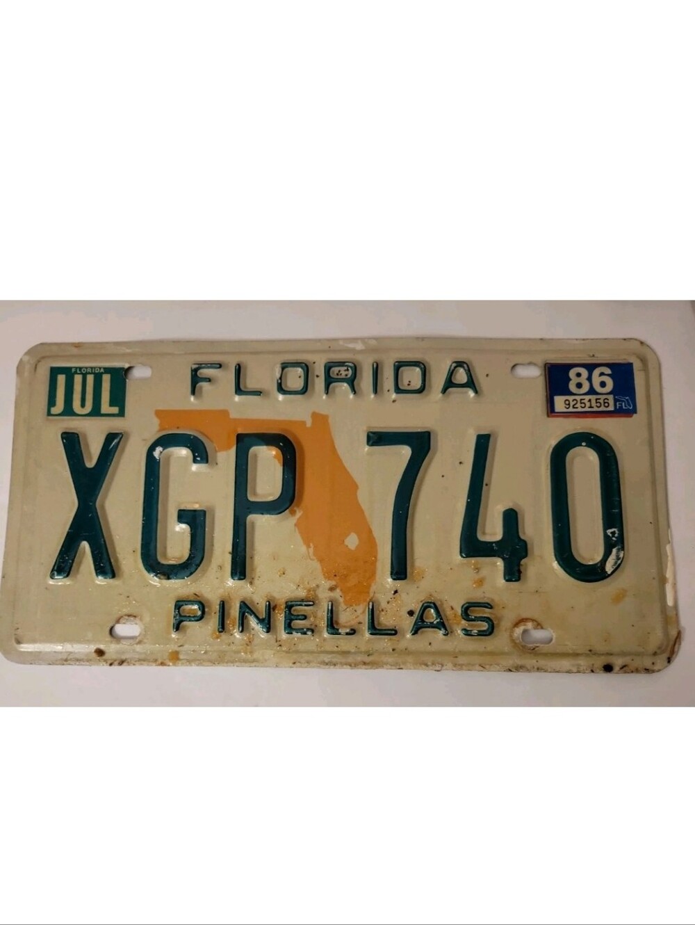 Vintage Florida License Plate XGP 740 Pinellas County Metal Tag OEM FL 1986